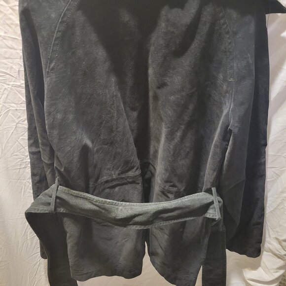 Margaret Godfrey Woman’s Suede Jacket Open Front Belted Black - Picture 2 of 7